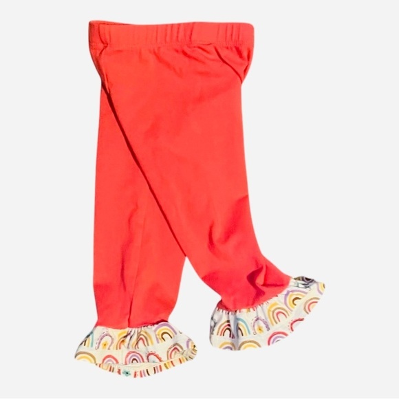 Rare Additions  Girls' 12 Months orange Ruffle Leggings with Rainbow Trim - Picture 2 of 5